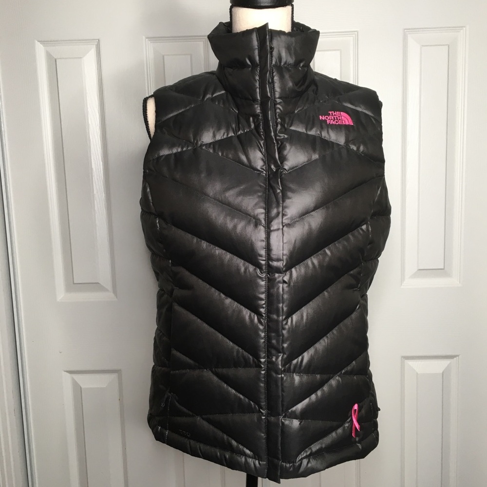 North Face Pink Ribbon Black Puffer Vest Med